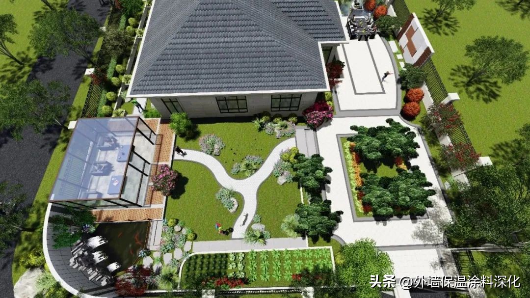 别墅庭院景观绿化全套施工图,别墅3d庭院景观效果图教程