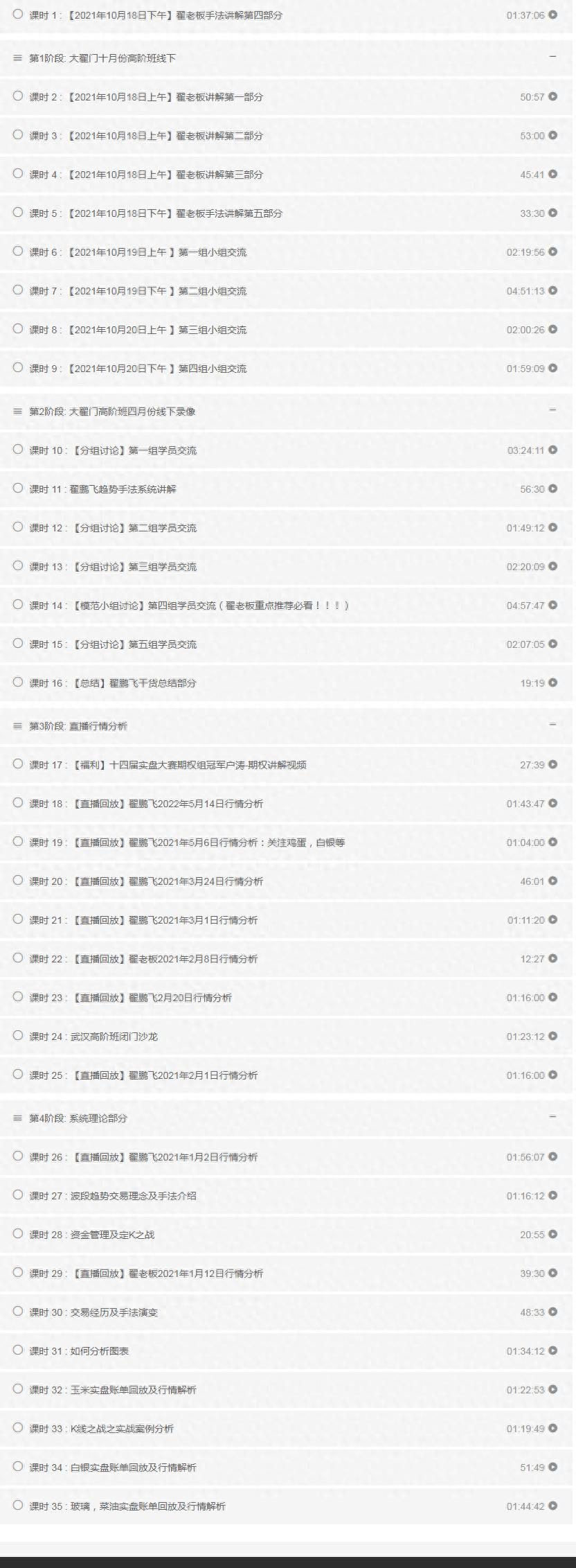 翟鹏飞大讲堂,翟鹏飞期货内部课程