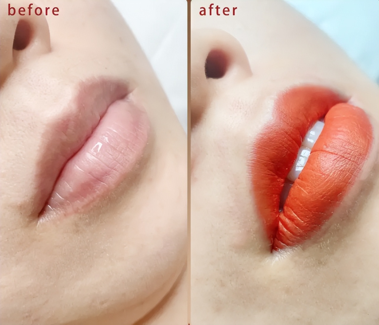 老式唇线,唇色改浅