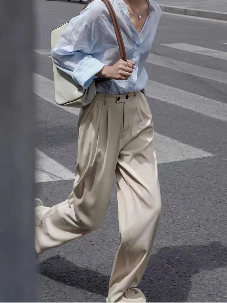 显瘦垂感阔腿慵懒风裤,阔腿裤垂坠感显腿细牛仔裤