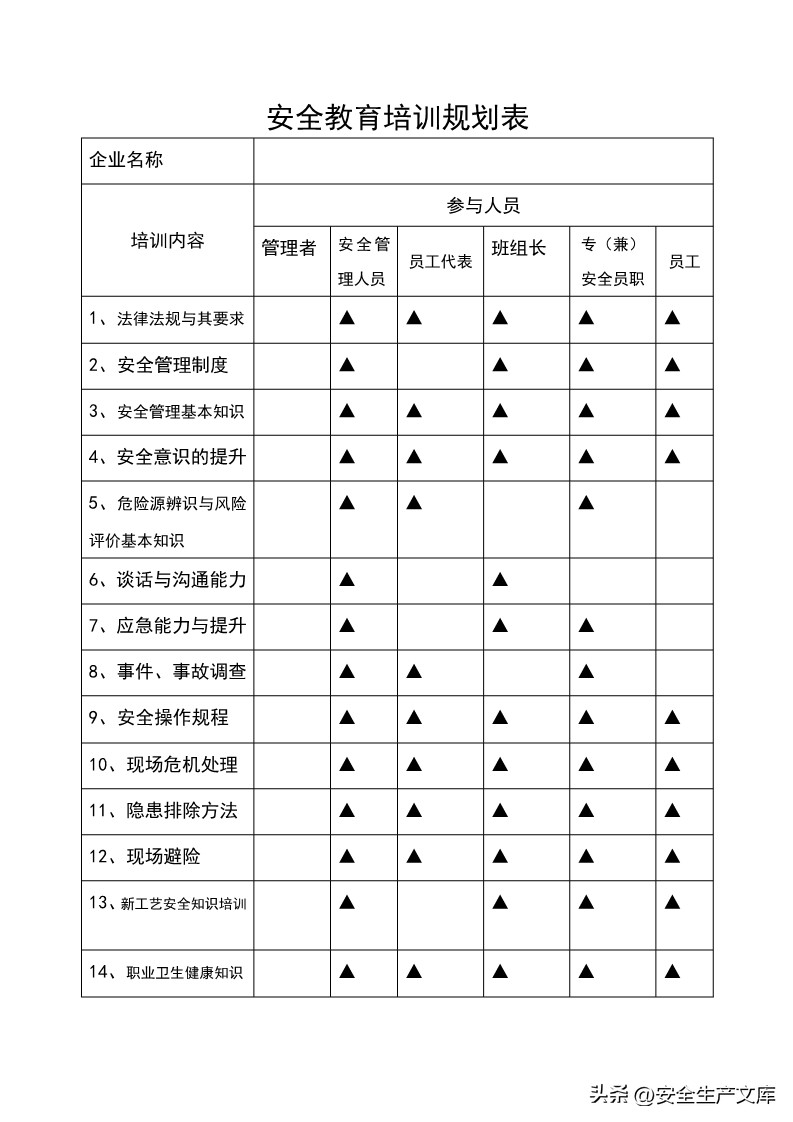 2023年企业安全培训计划表怎么填,2024企业安全培训计划表