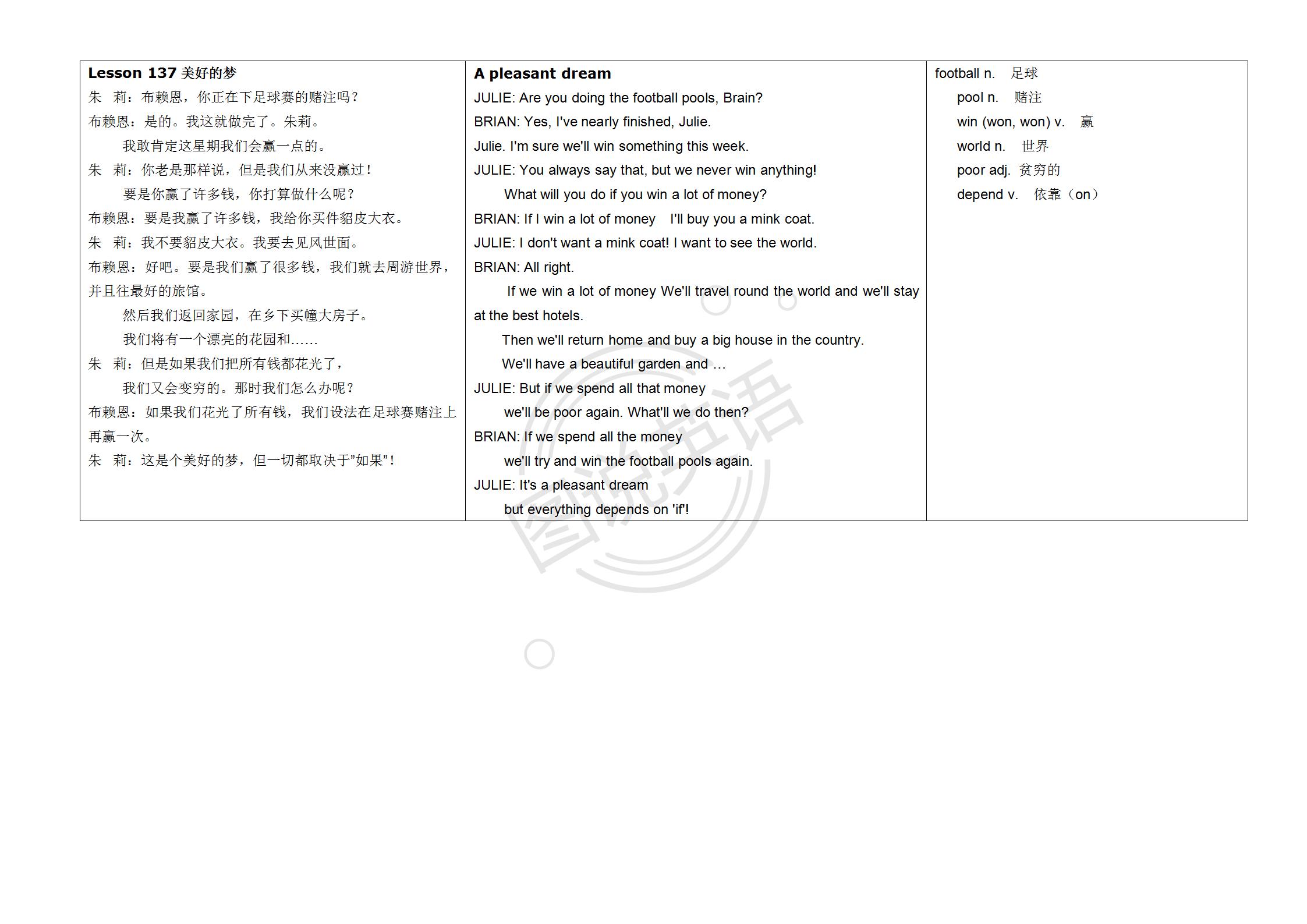 新概念英语第一册英汉互译,新概念英语入门级a版英汉互译