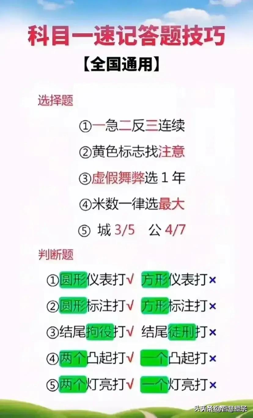 科目一驾考技巧100题口诀,科目一驾考口诀