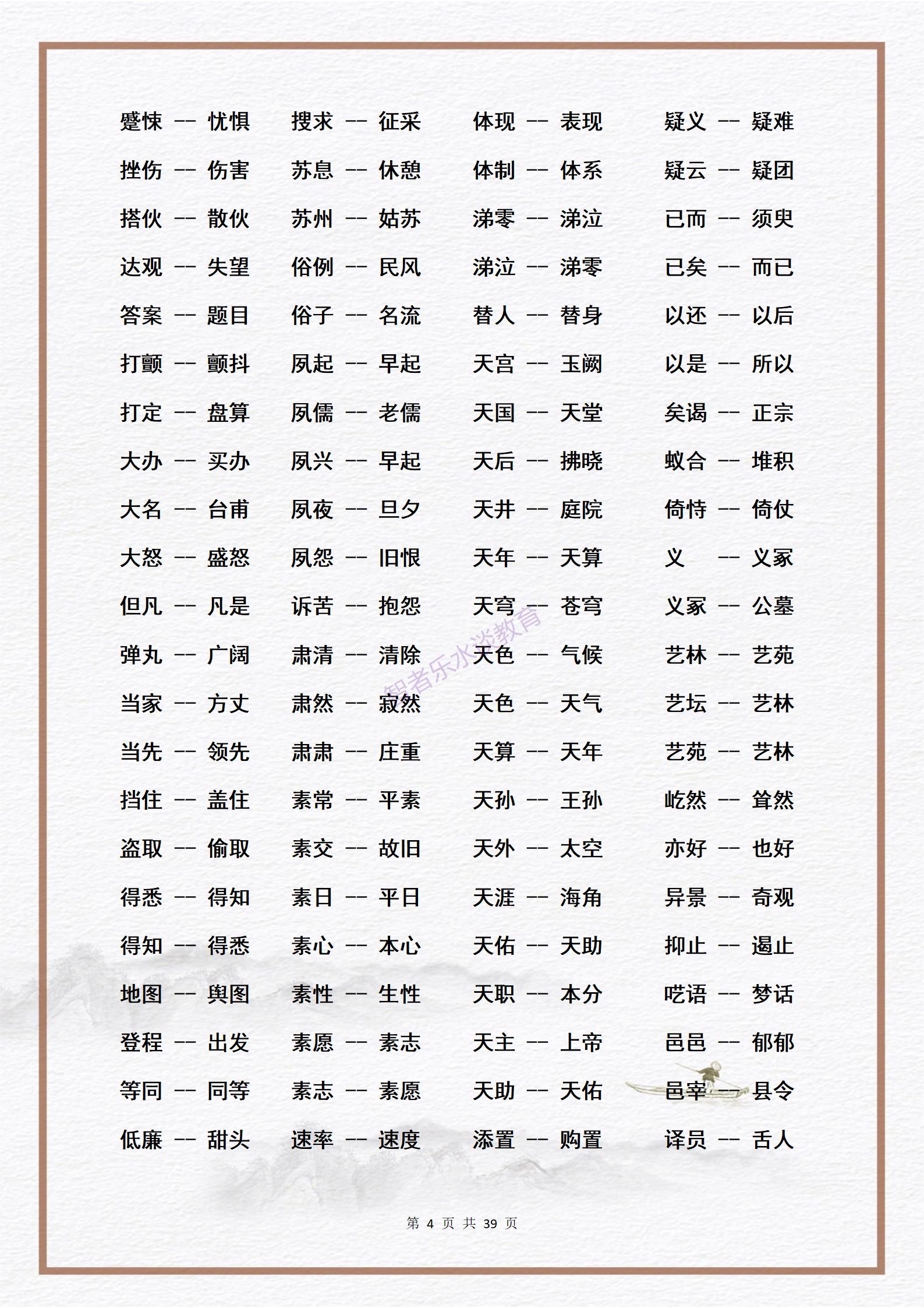 素材：中小学生必须熟练掌握的3000个《近义词》大合集