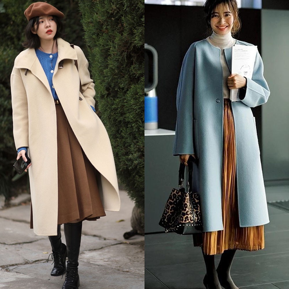 百褶裙长款搭配什么大衣好看,冬季50岁女人大衣百褶裙街拍