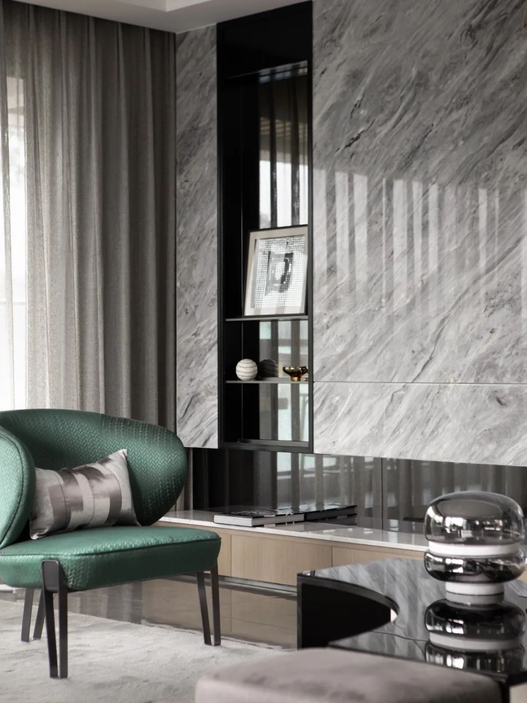轻奢风电视背景墙大理石灰,新中式高级灰大理石电视背景墙
