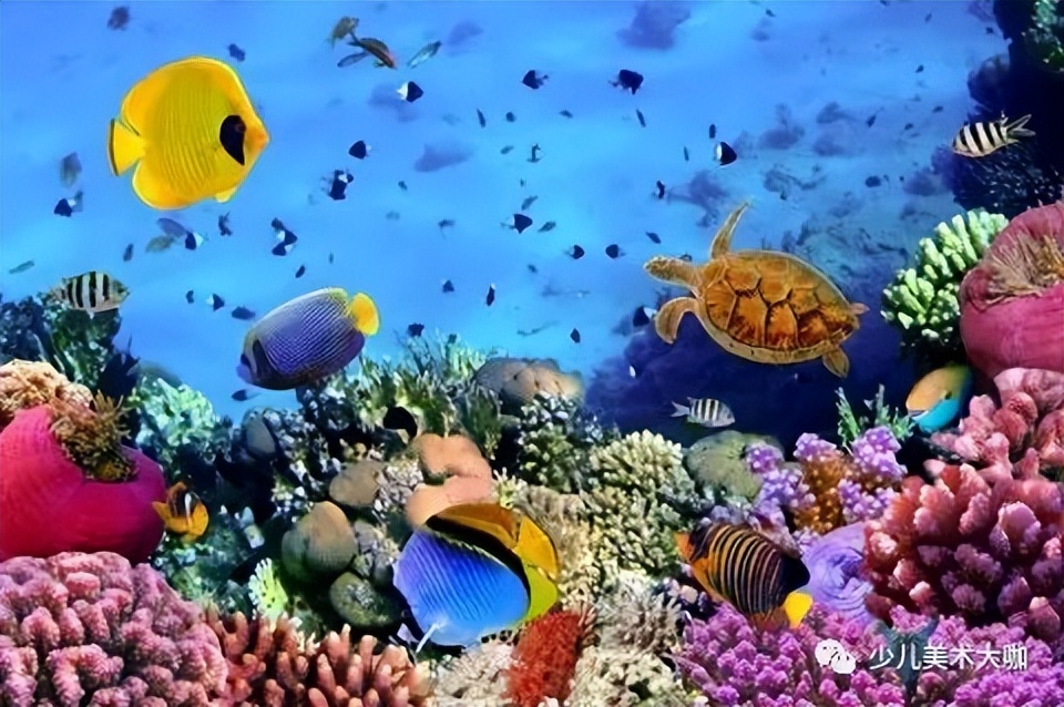 深海鱼群创意美术粘贴画,深海里的鱼群美术教案