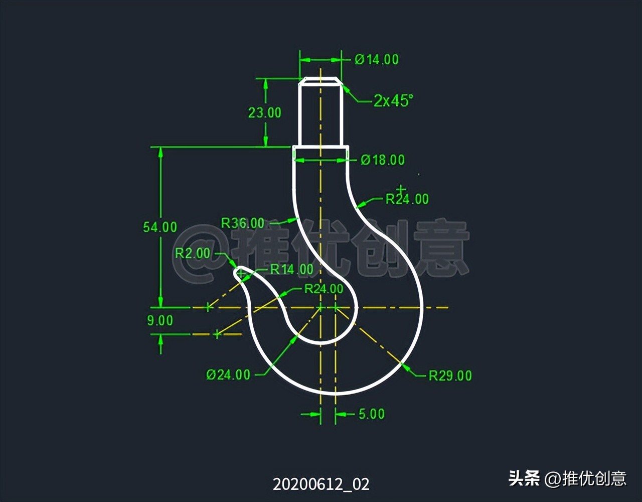 绘制三维吊钩（上）三维建模cad画图教程工程制图autocadCAD习题