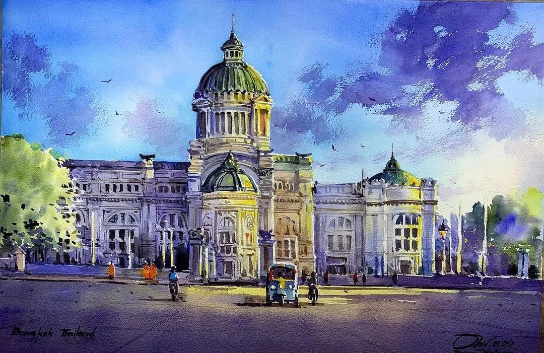 泰国水彩,泰国水彩画家绘画过程