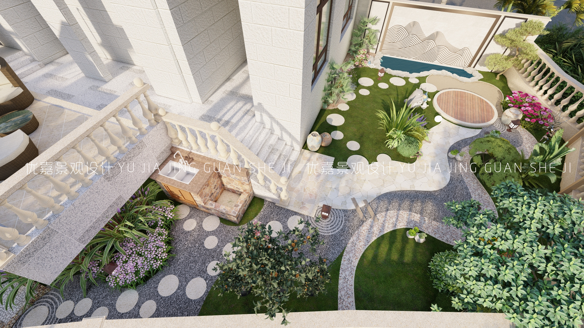 别墅室内庭院花园设计,独栋别墅庭院景观设计说明