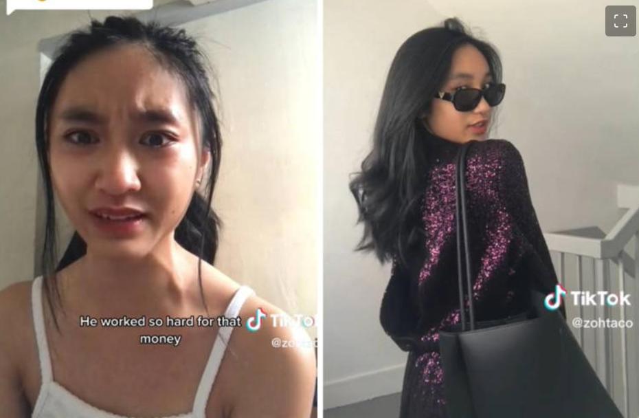 女孩子晒爸爸送的80元的包,女生晒父亲买的包