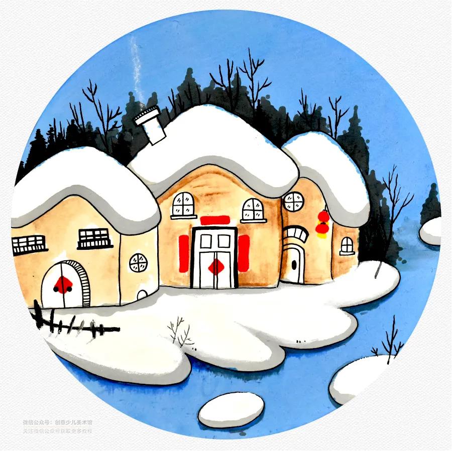 小鸭走在雪地上儿童画,儿童画雪景画法步骤