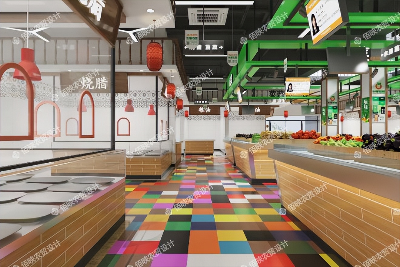 农贸市场设计之特色市场,大型智慧农贸市场设计效果图