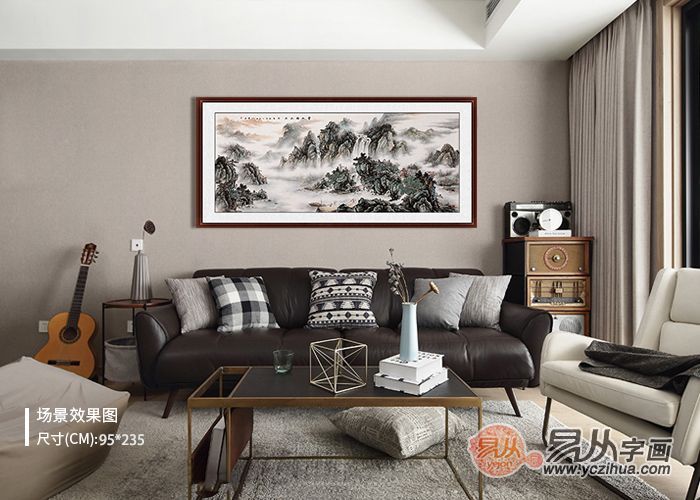 新中式山水画客厅挂画沙发背景墙,沙发墙装饰画简约山水画