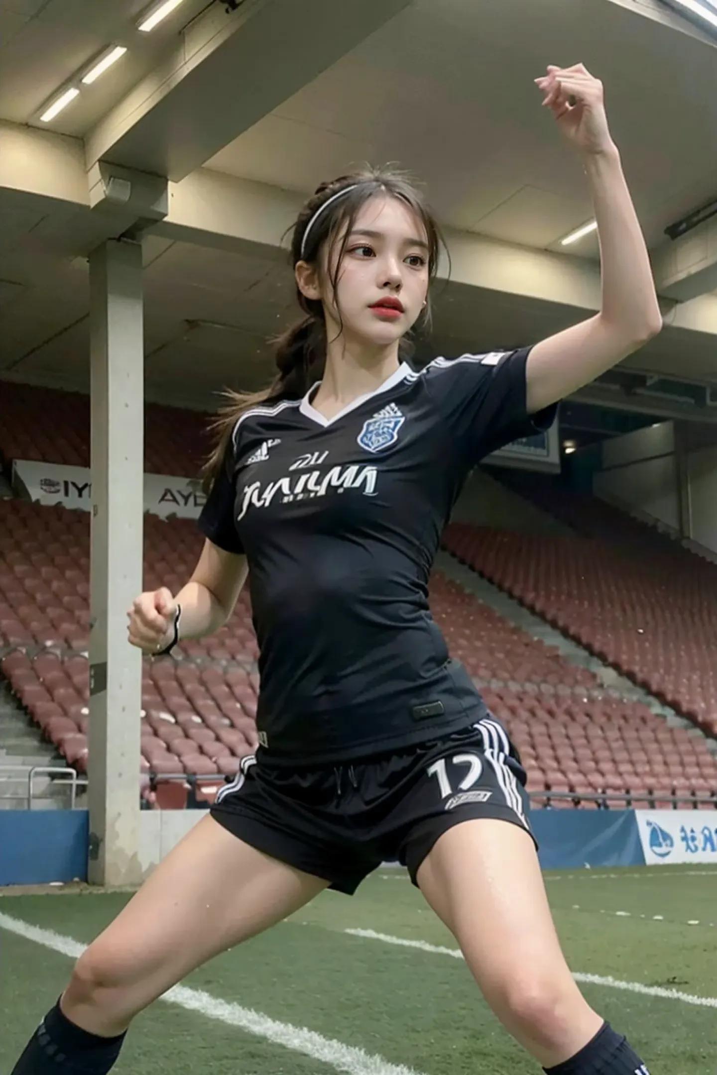 足球场上最美的女孩,足球场上踢球的女生