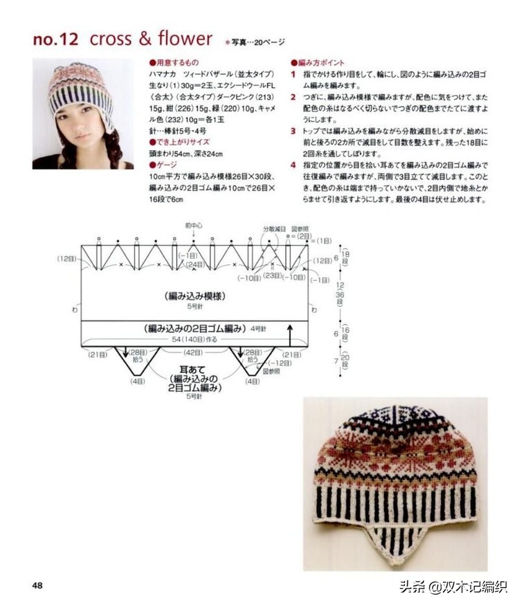 棒针男士提花帽子,北欧风棒针提花图解