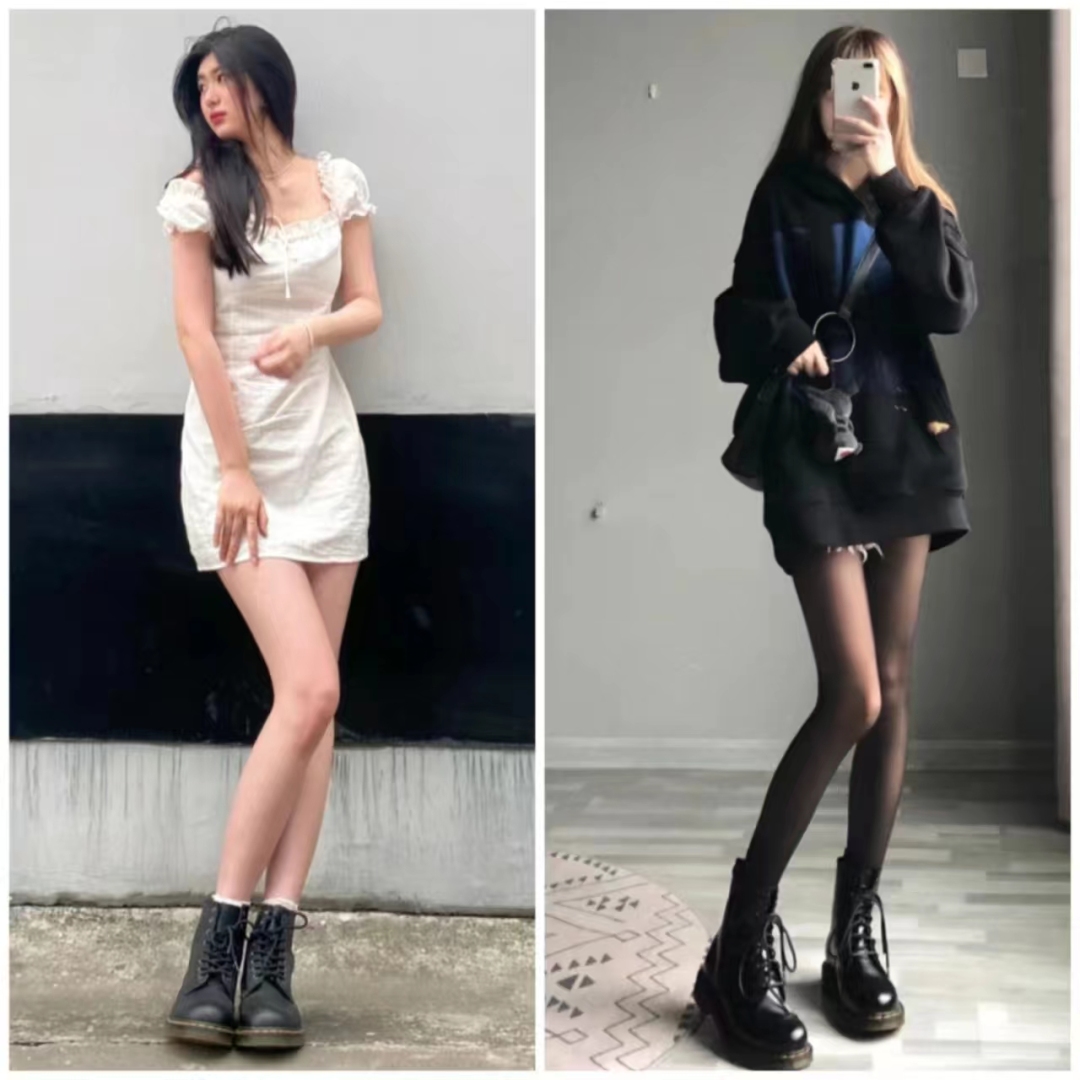 马丁靴的正确搭配图秋冬,穿长腿马丁靴配什么裤子好看