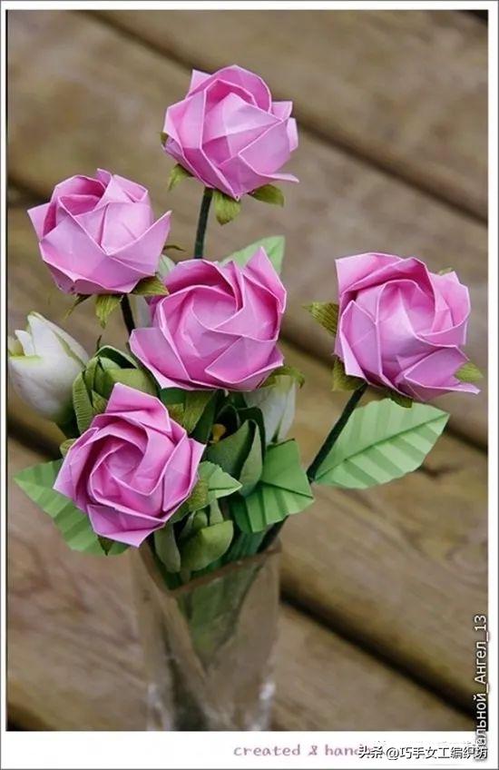 一张纸就能叠着的玫瑰,一张纸能折的红玫瑰花