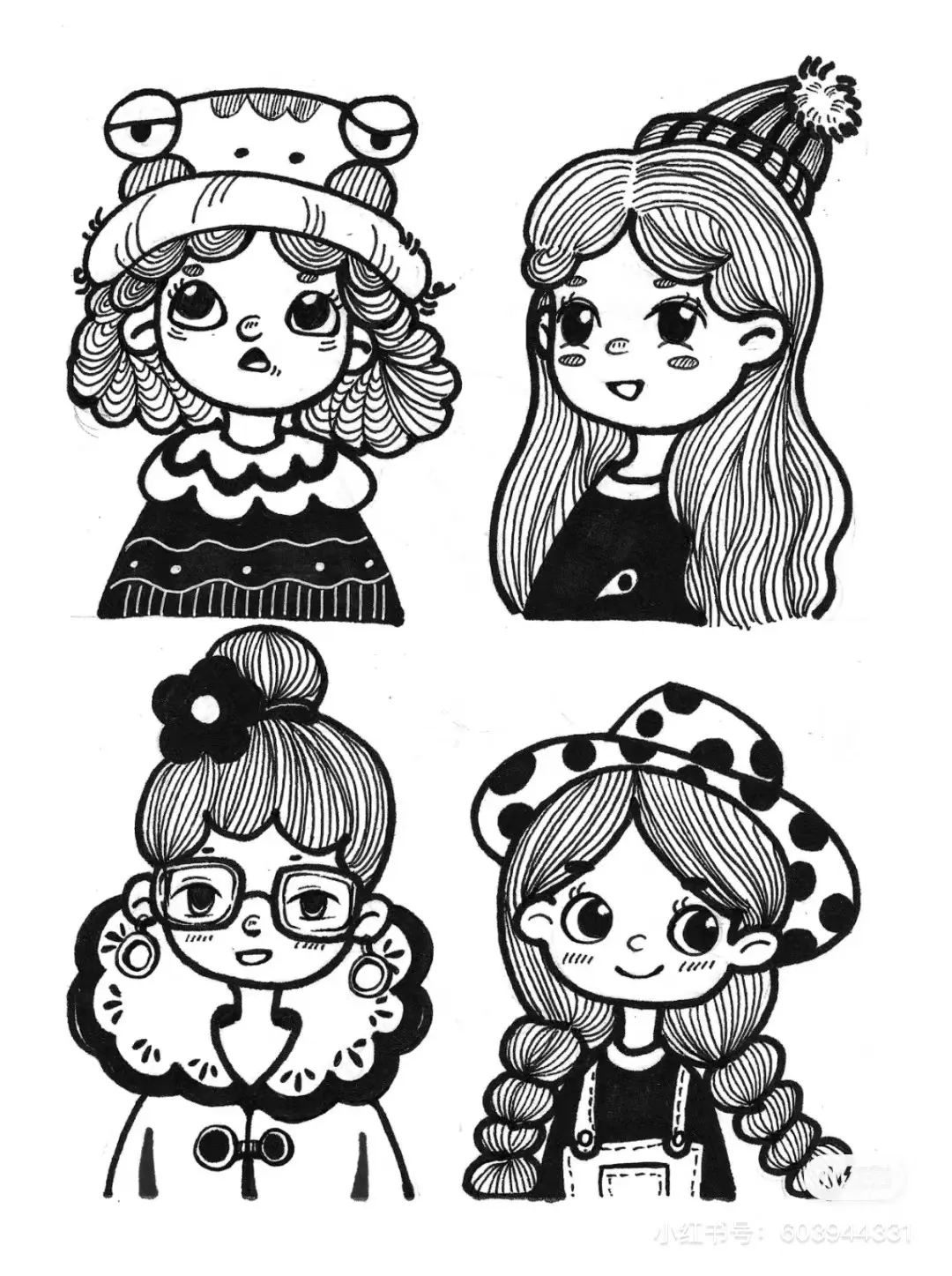 针管笔画线条练习,针管笔黑白装饰画线描