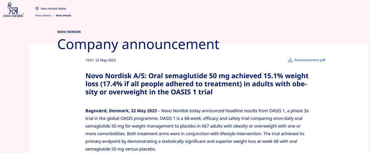 口服司美格鲁肽可实现15.1%减重，或将成减肥领域革命