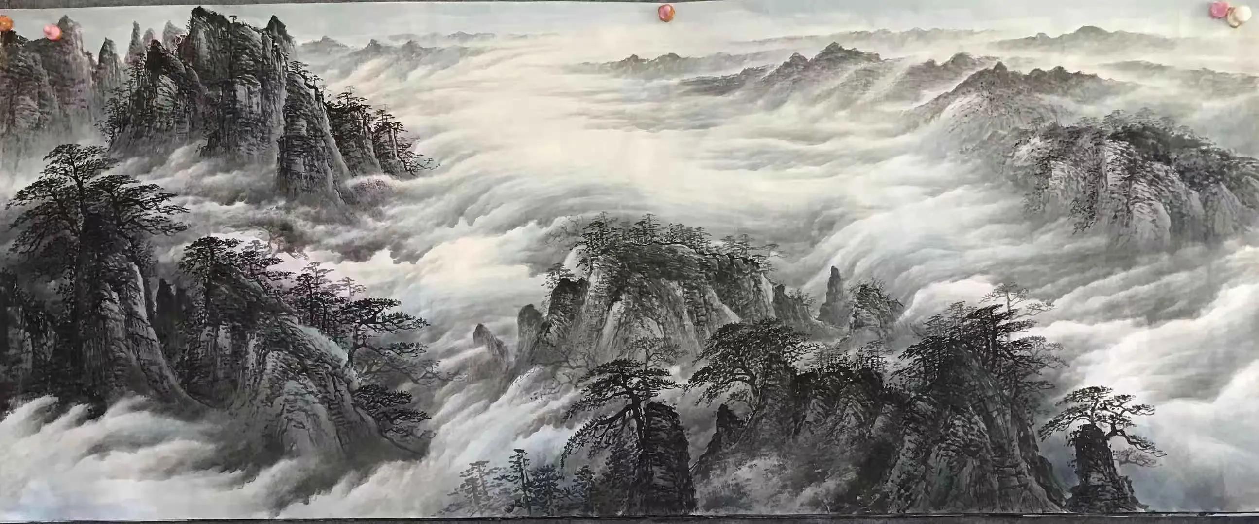 2019沙发背景墙山水画大全,山水画中式办公室客厅背景墙挂画
