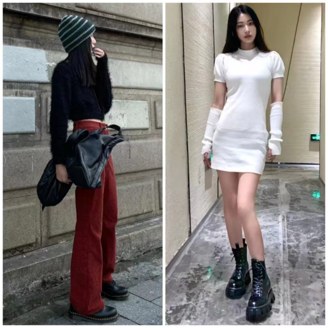 马丁靴的正确搭配图秋冬,穿长腿马丁靴配什么裤子好看