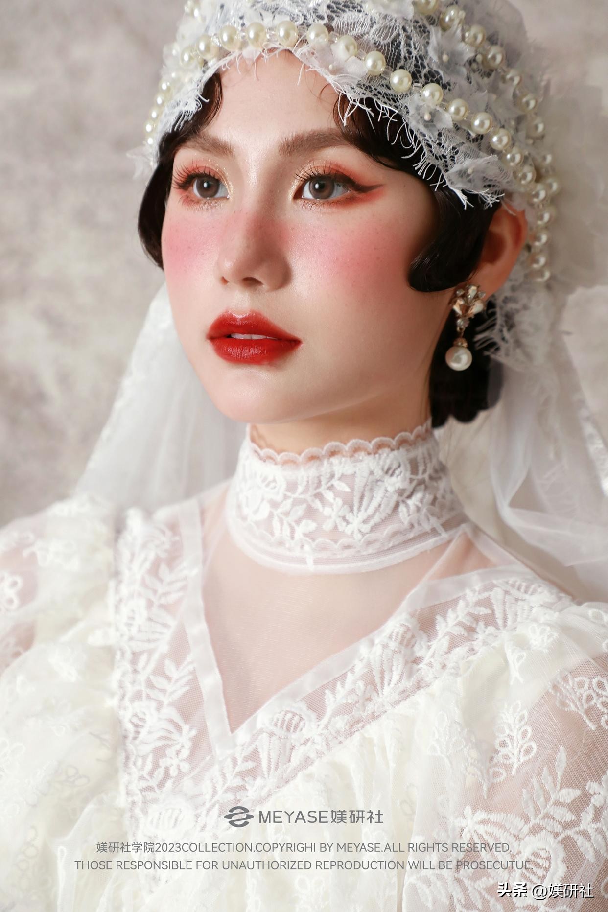 复古风婚纱妆,珍珠复古新娘妆