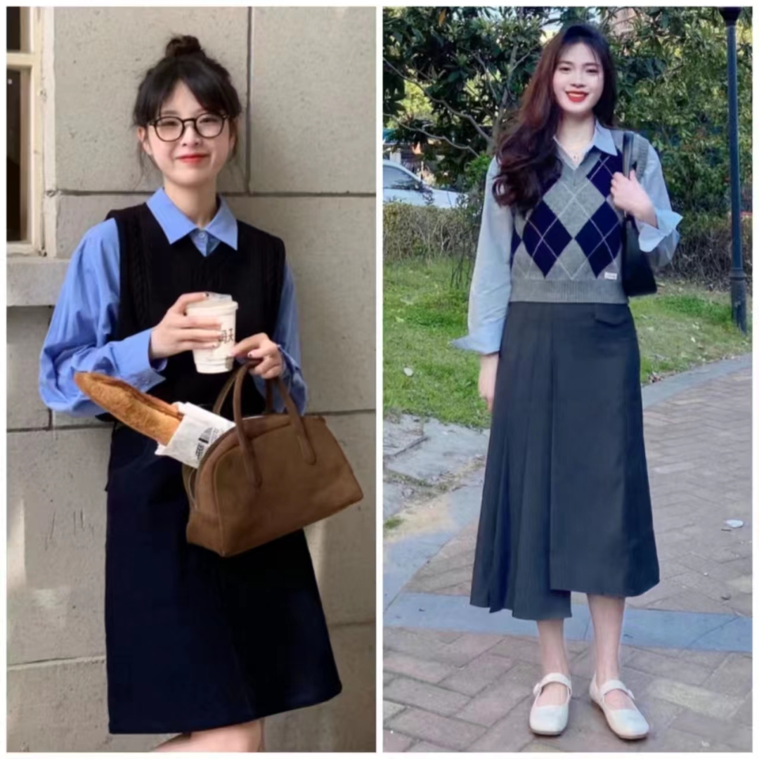 外穿洋气马甲搭格子衬衣,衬衫马甲叠穿什么外套