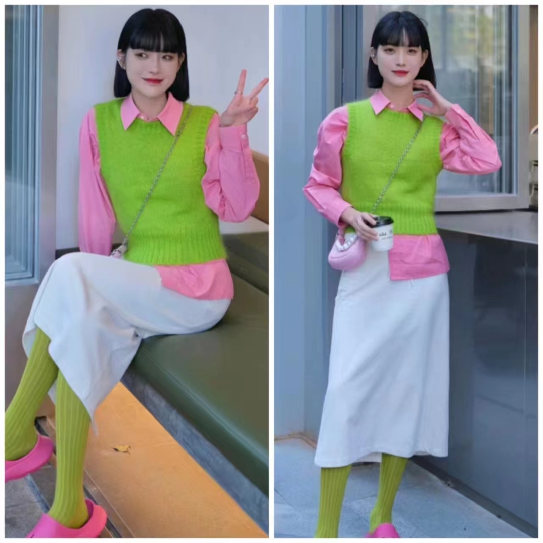 外穿洋气马甲搭格子衬衣,衬衫马甲叠穿什么外套