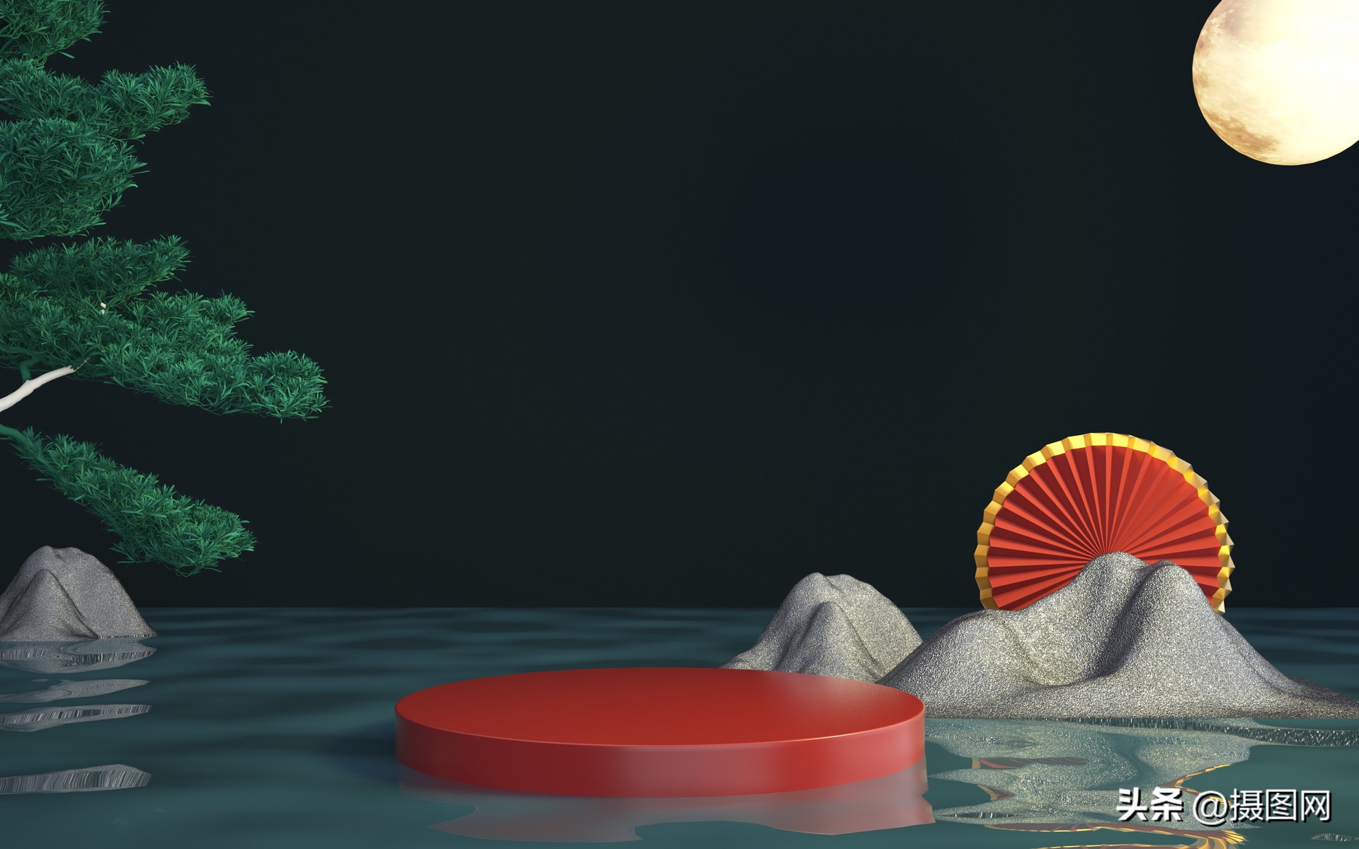 国潮背景图｜c4d中国风电商展台素材图