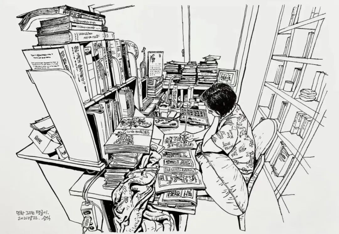 日本画家创作的铅笔街景速写,韩国速写大师