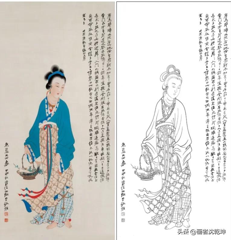 张大千临摹敦煌壁画白描稿,张大千工笔人物头部白描