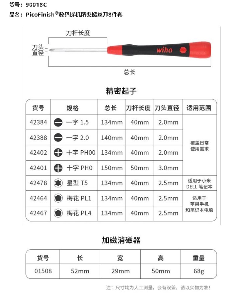 威汉PicoFinish数码拆机精密螺丝刀8件套（90018C）入手体验