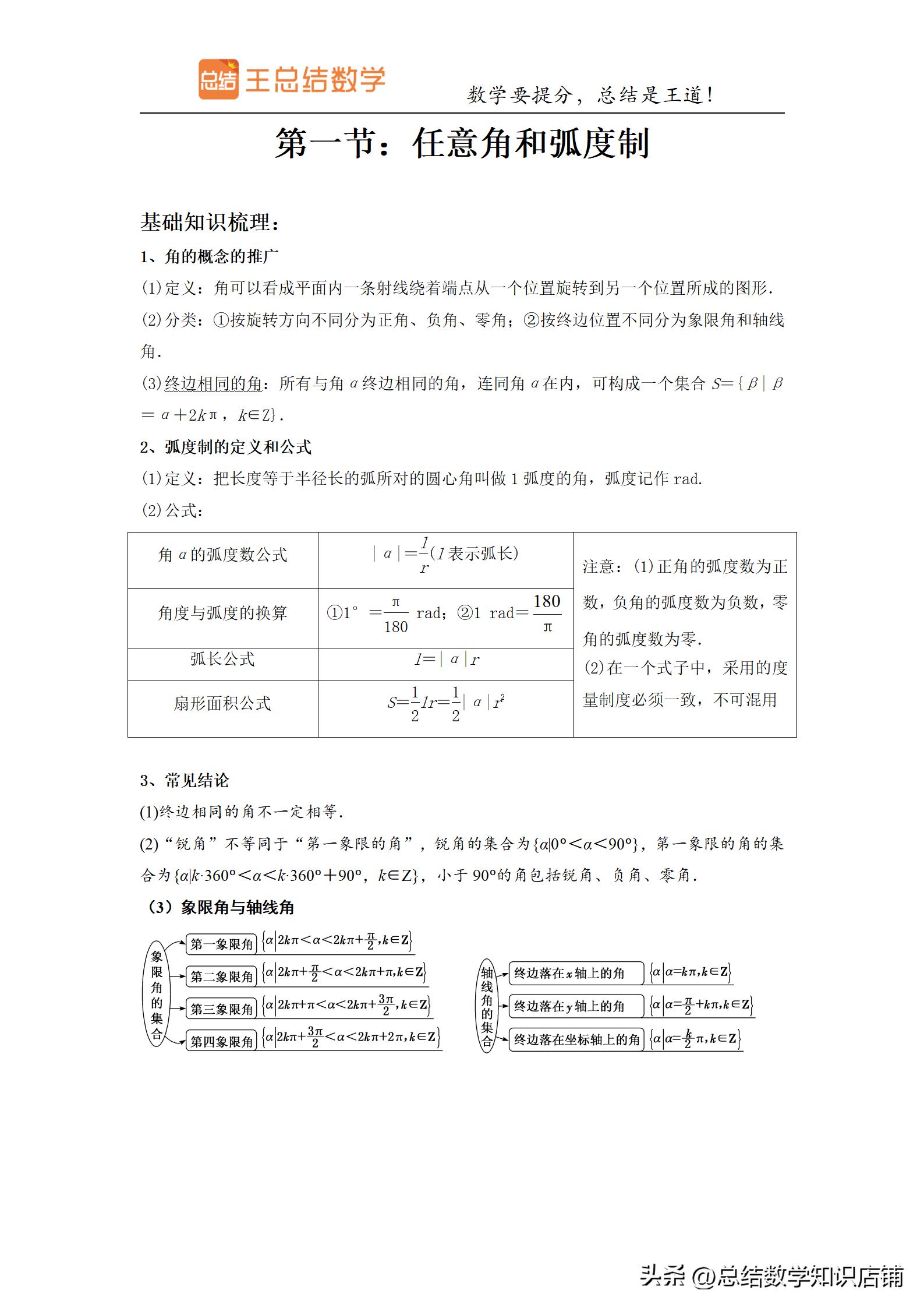 三角函数题型归纳与解题方法总结,高频考点三角函数知识点归纳
