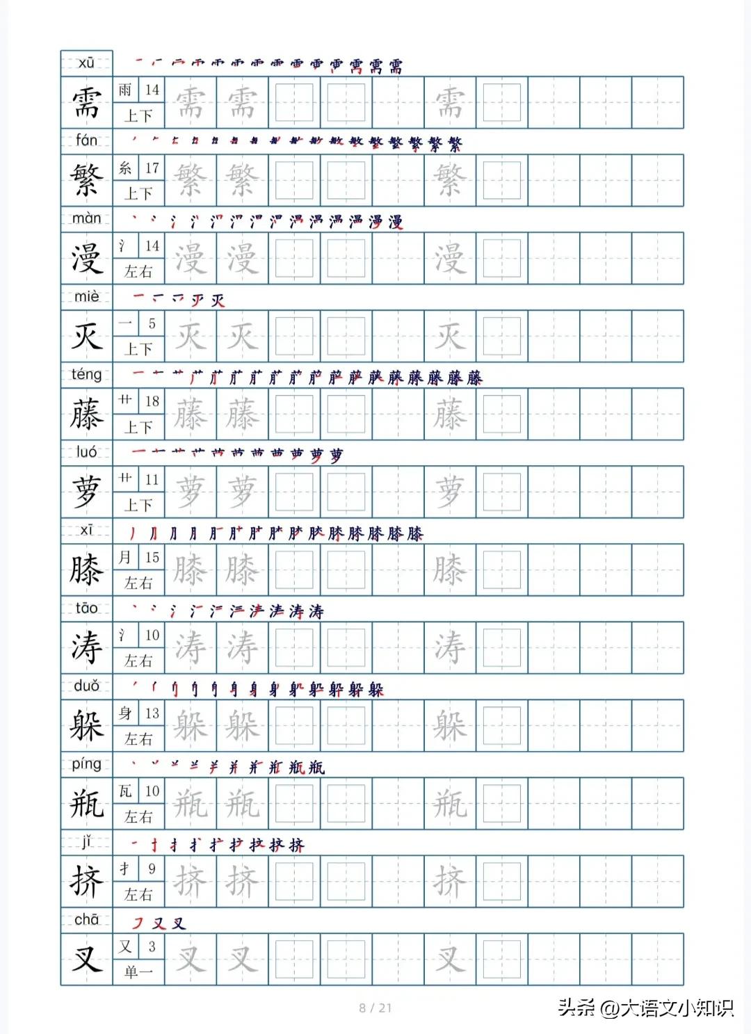四年级下册生字笔顺字帖,四年级下册生字字帖图片