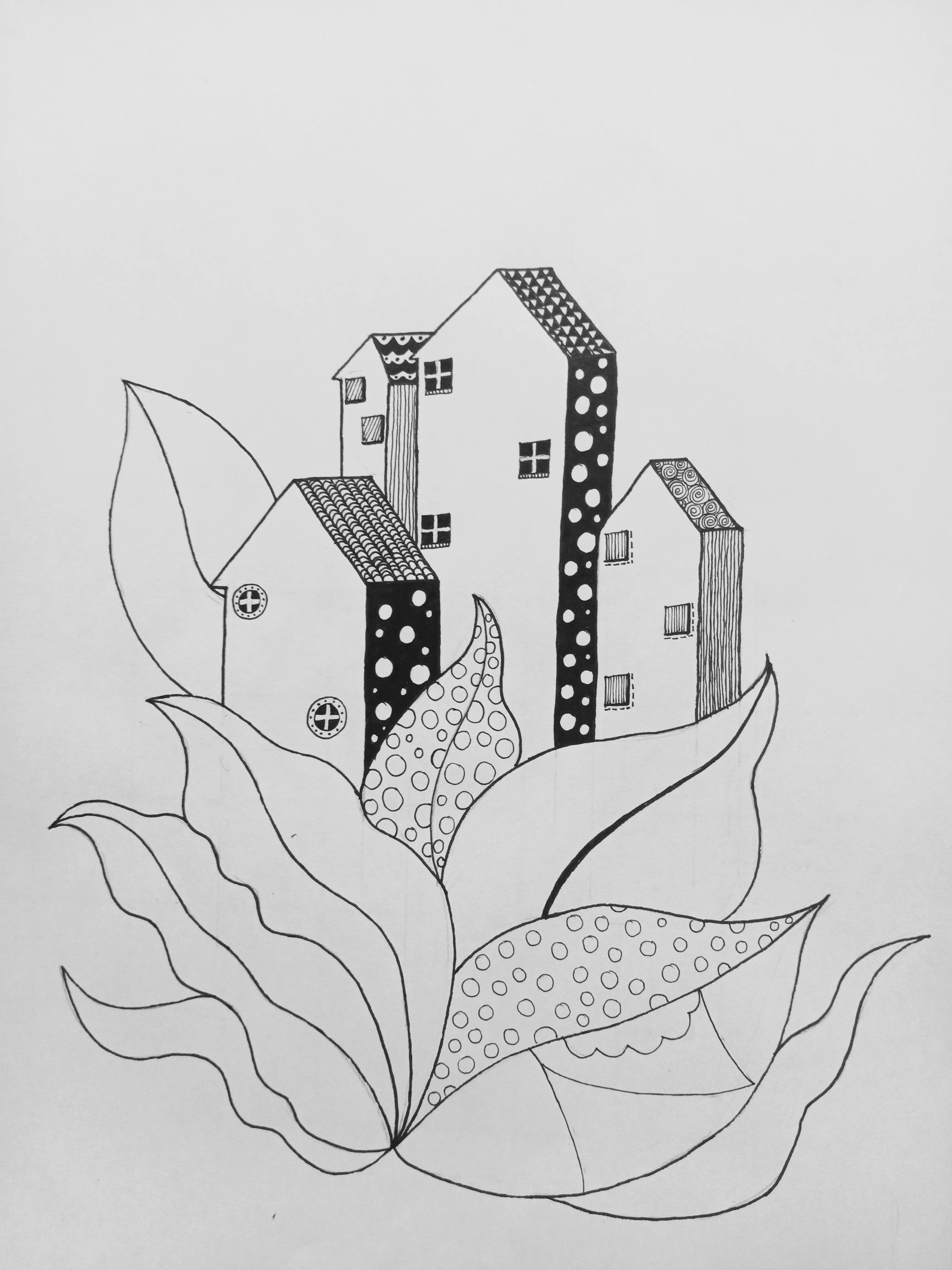 简笔画小楼的画法,朝露繁花简单绘画过程