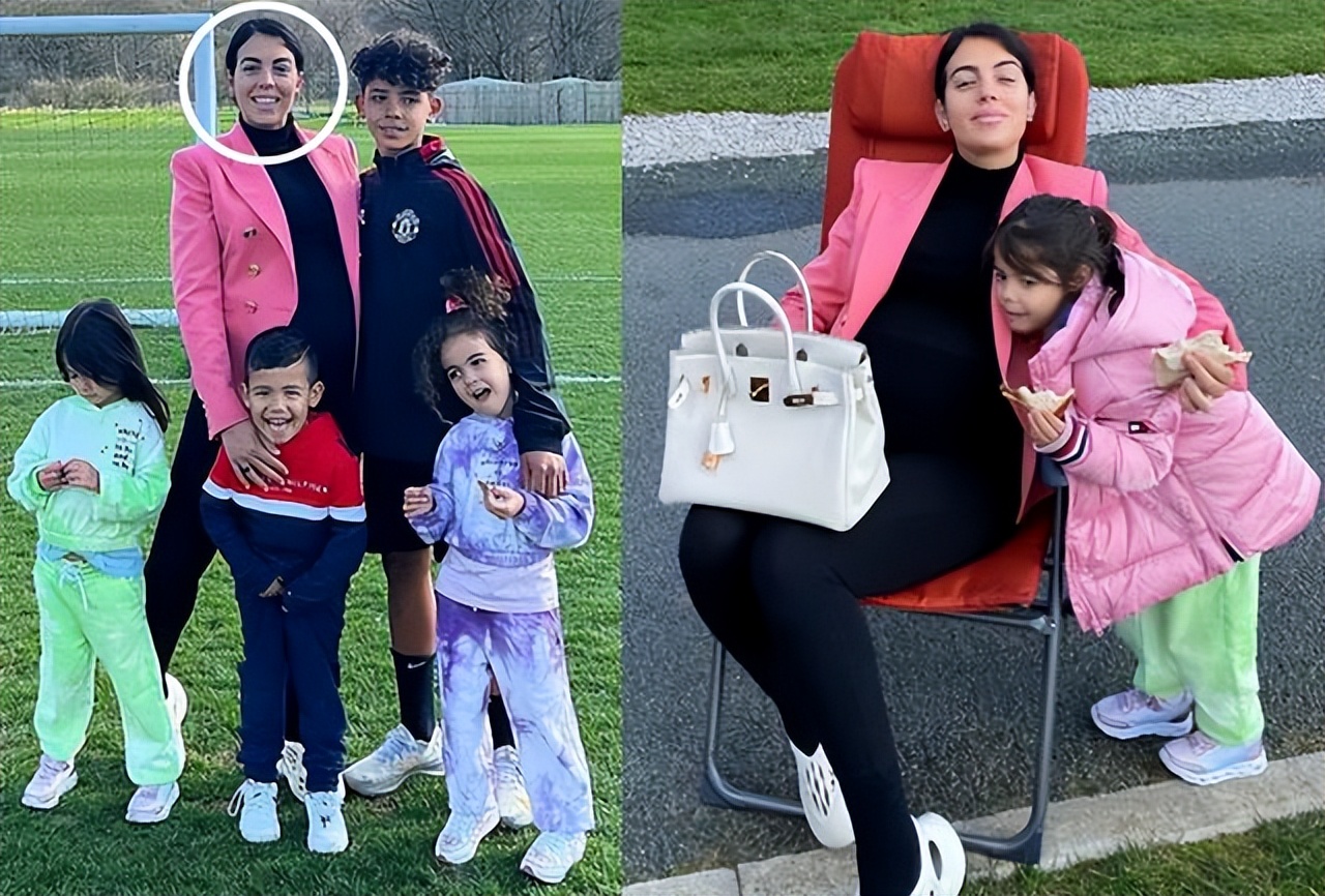 乔治娜素颜出境，不化妆看上去比C罗还老，11岁迷你罗身高超后妈