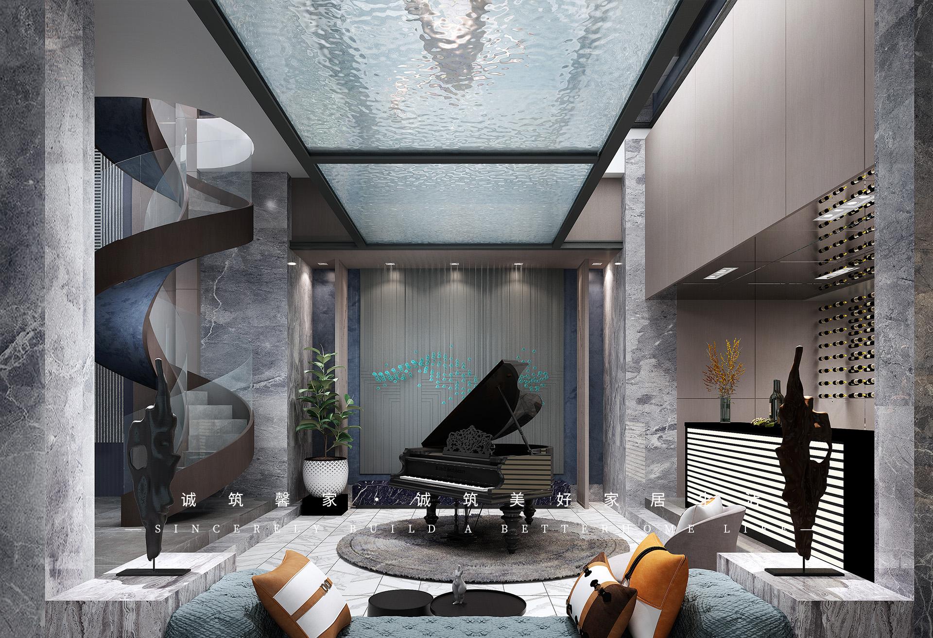 一楼送负一楼装修案例黑白灰,负一楼墙壁用什么装饰材料