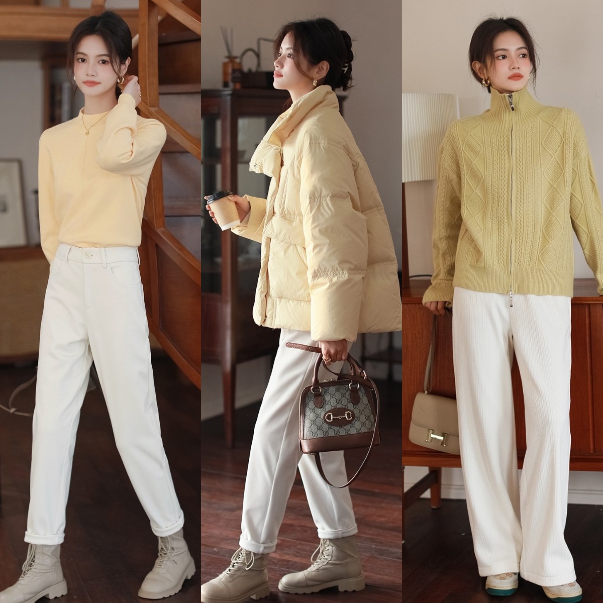 冬天白色裤子配什么颜色上衣好看,冬天穿的白色阔腿长裤配什么大衣