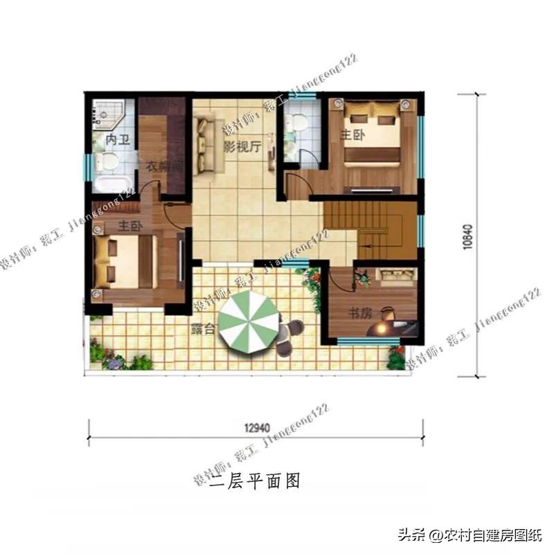 北方农村一层五间平屋顶,二层实用户型农村自建房别墅设计