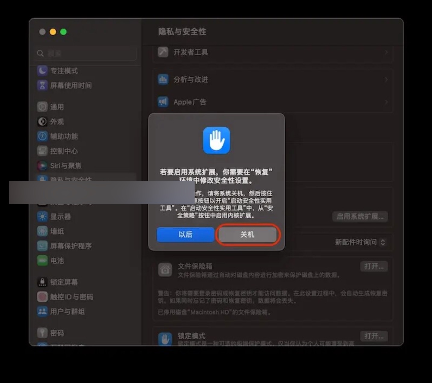 苹果macbookprom1芯片使用设置,mac新系统内核扩展