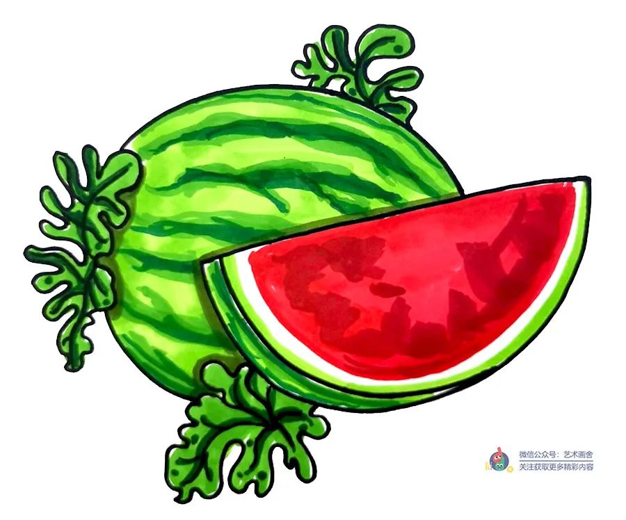 创意儿童画西瓜的画法,儿童画创意画夏天的西瓜和扇子