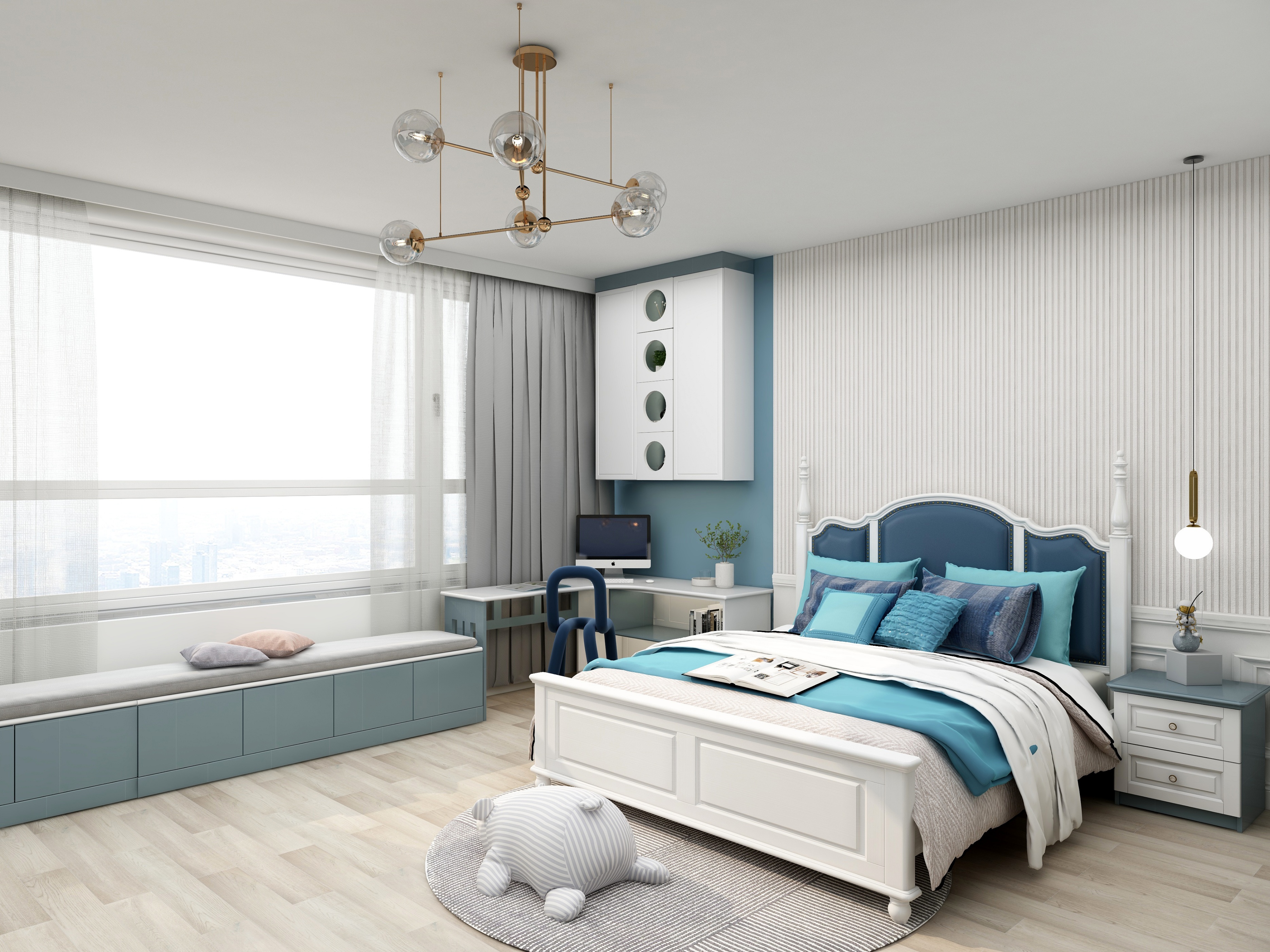 儿童房书柜装修效果图简欧风格,崇川区简欧风格儿童房效果图