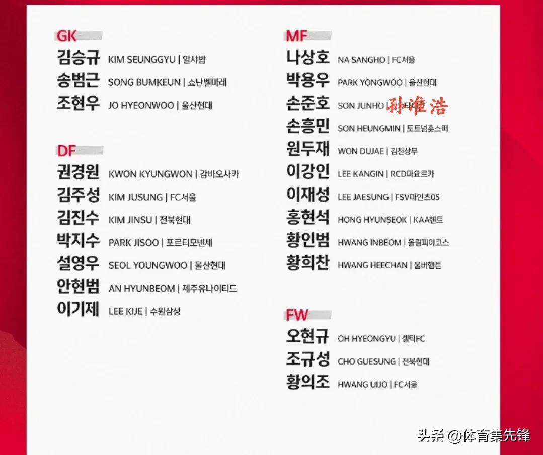 韩国队孙准浩和孙兴慜,孙准浩跻身韩国队世界杯阵容