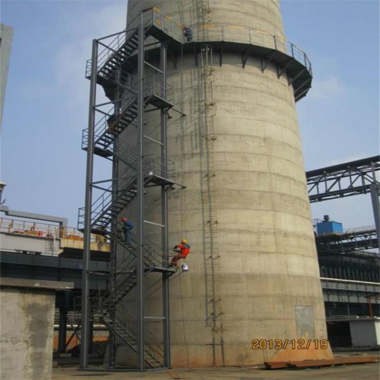 烟囱爬梯护网施工,烟囱检测平台旋转梯安装