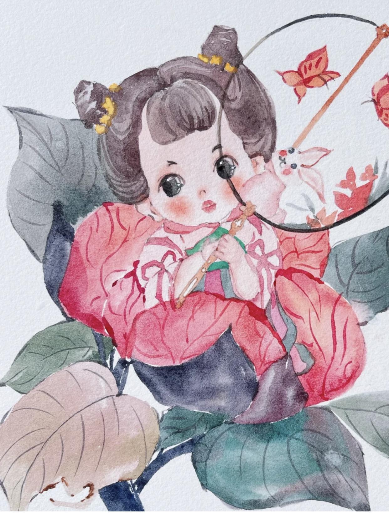 古风小插画q版萌可爱,可爱的古风人物插画