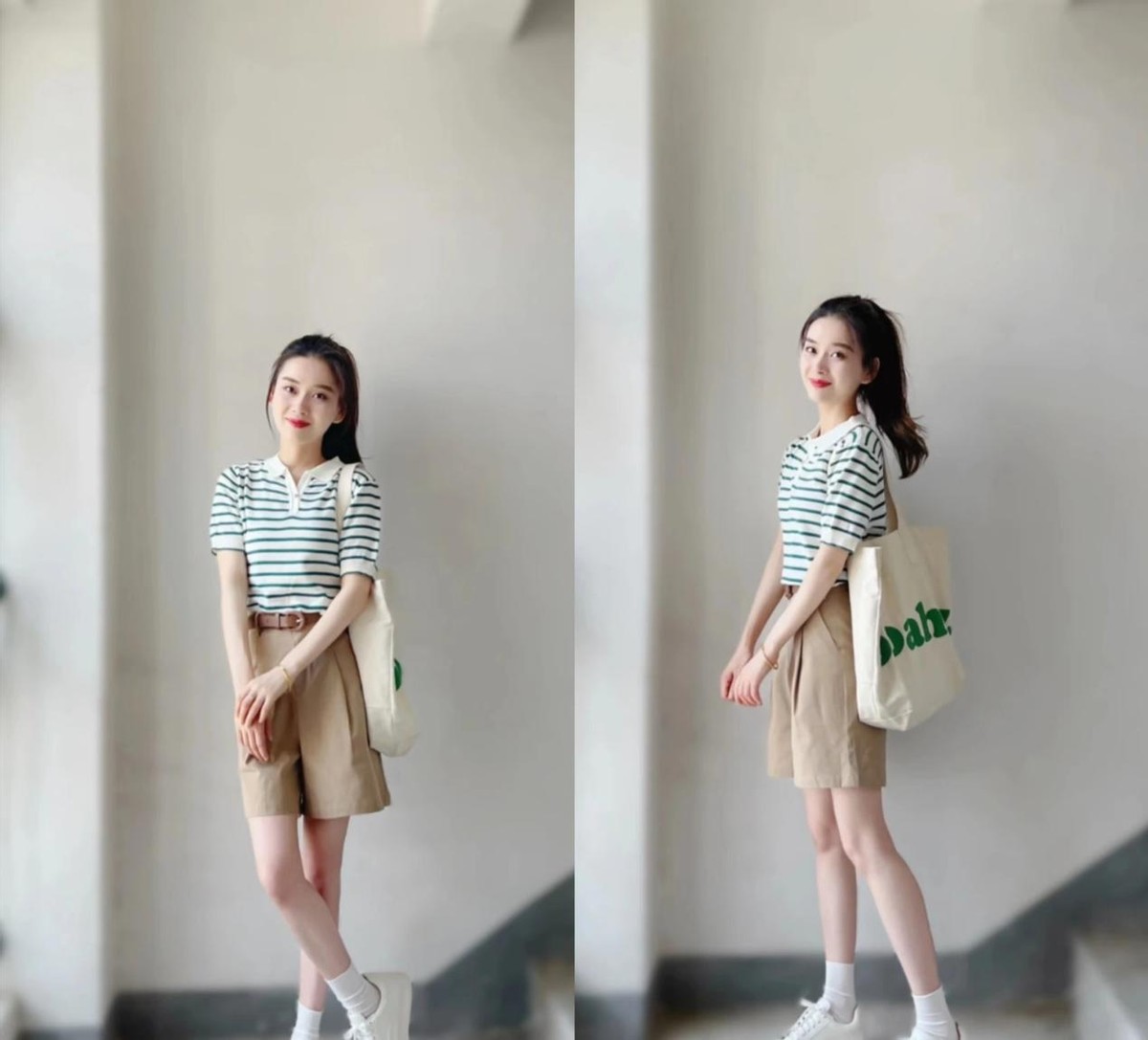 比较高级的夏季条纹典型穿衣搭配,夏天短款条纹衫搭配