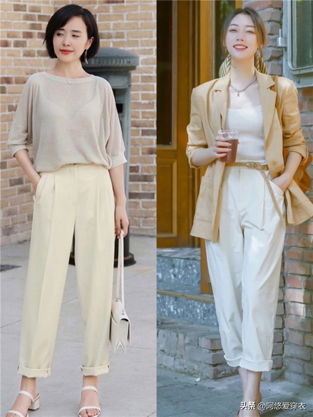 适合粗腿的杏色显瘦裤子,米杏色直筒裤秋冬气质搭配
