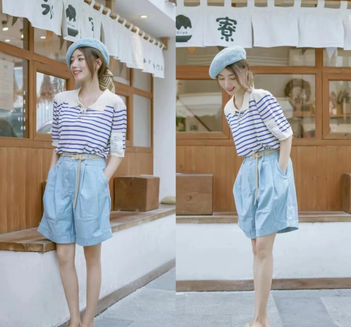 比较高级的夏季条纹典型穿衣搭配,夏天短款条纹衫搭配