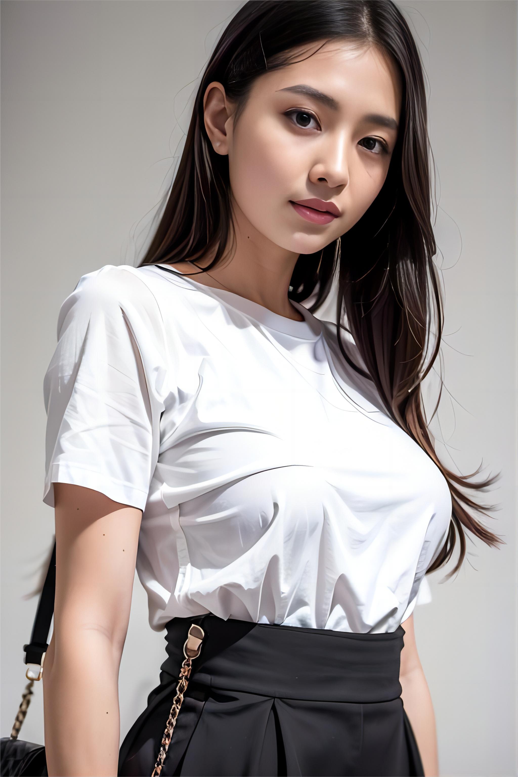 跟着AI学穿搭02T-shirt与裙裤与小皮包